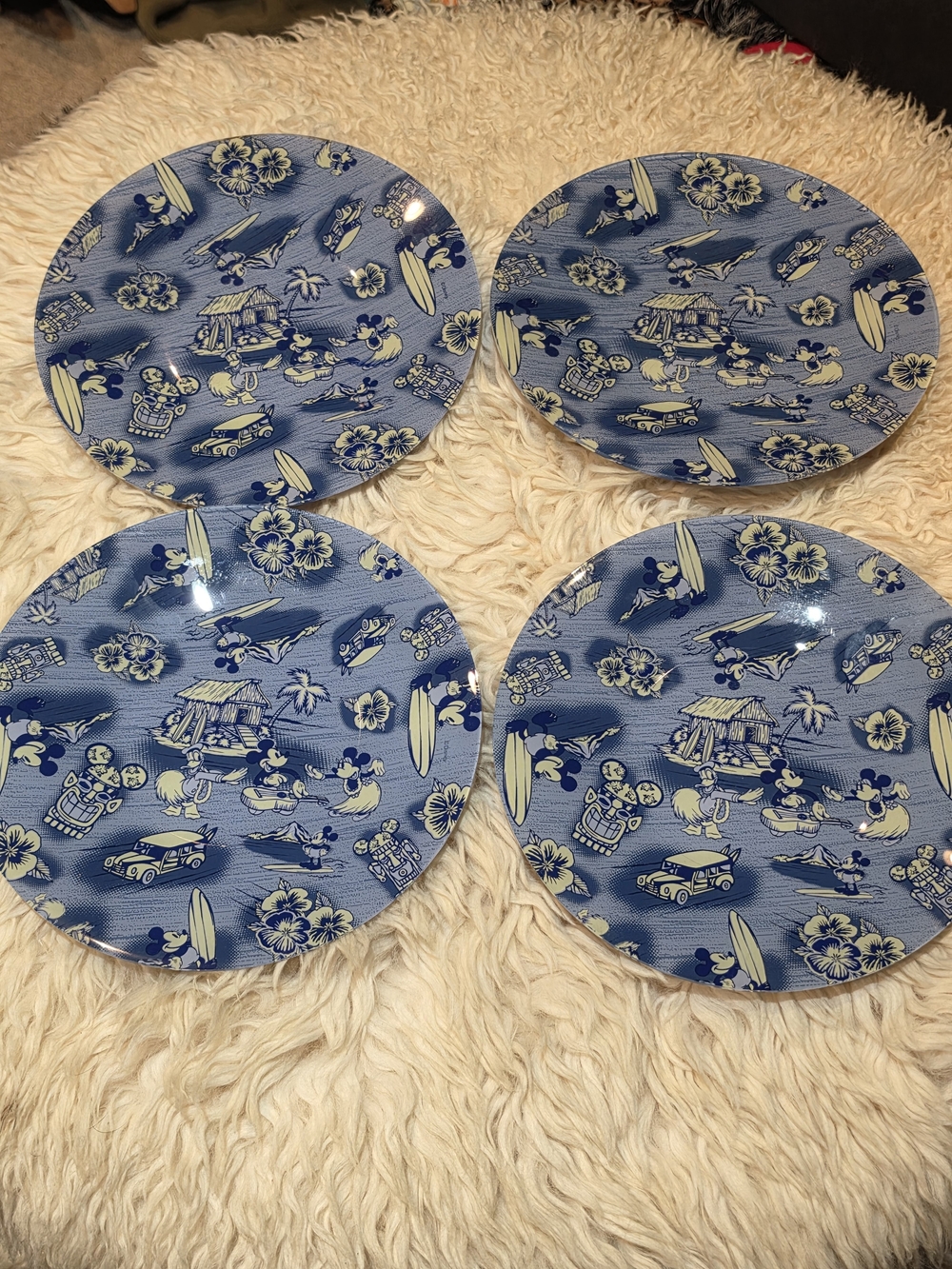 Disney Blue and Cream Tropical Mickey Melamine Dinner Plates - Set of 4